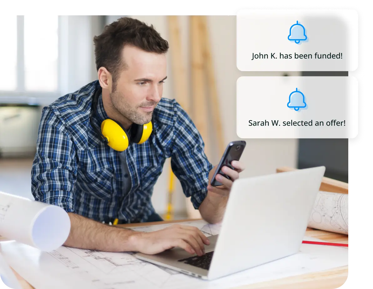contractor-getting-updates a Contractor is reviewing multiple notifications on his phone.