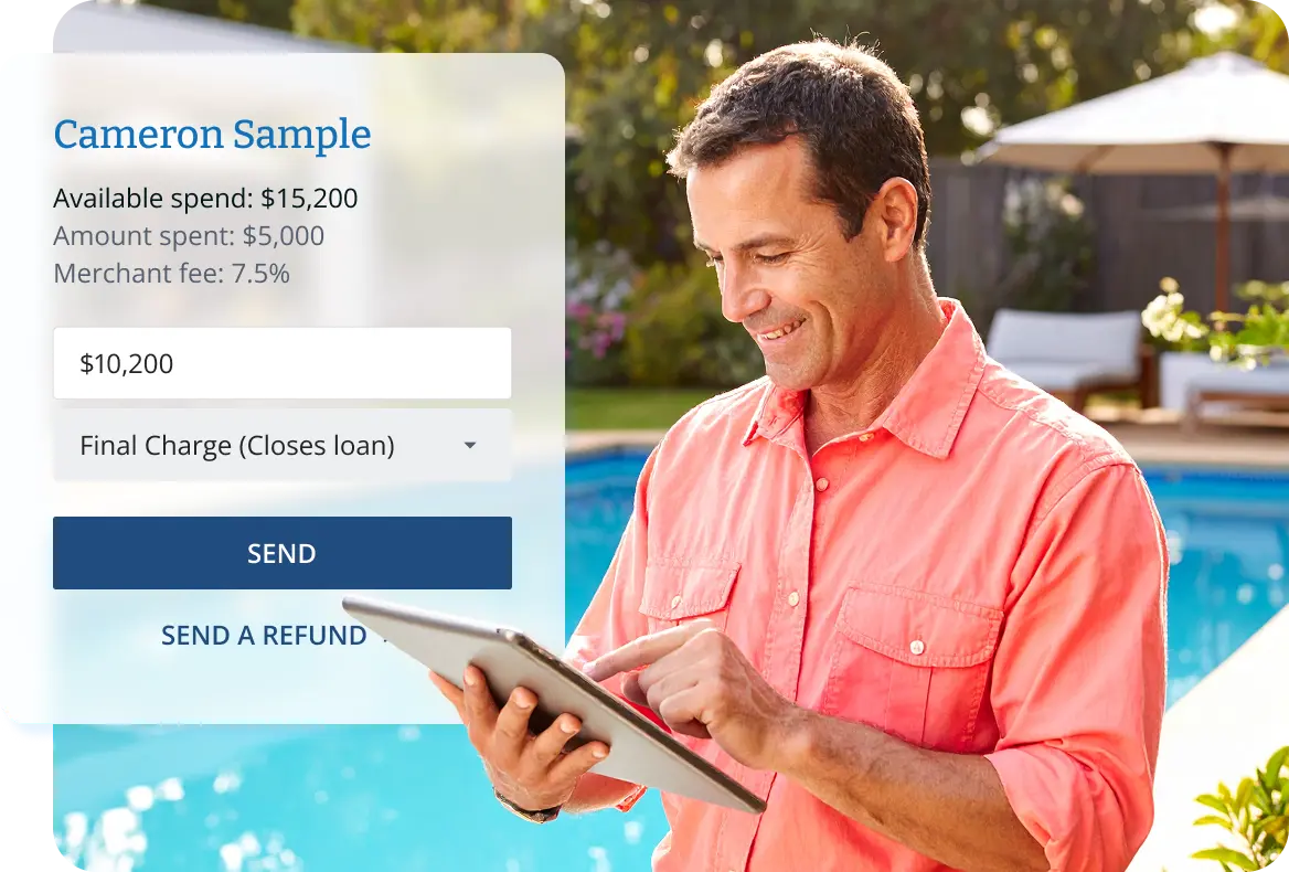 Pool Contractor Preparing to Send a Customer a Loan Request