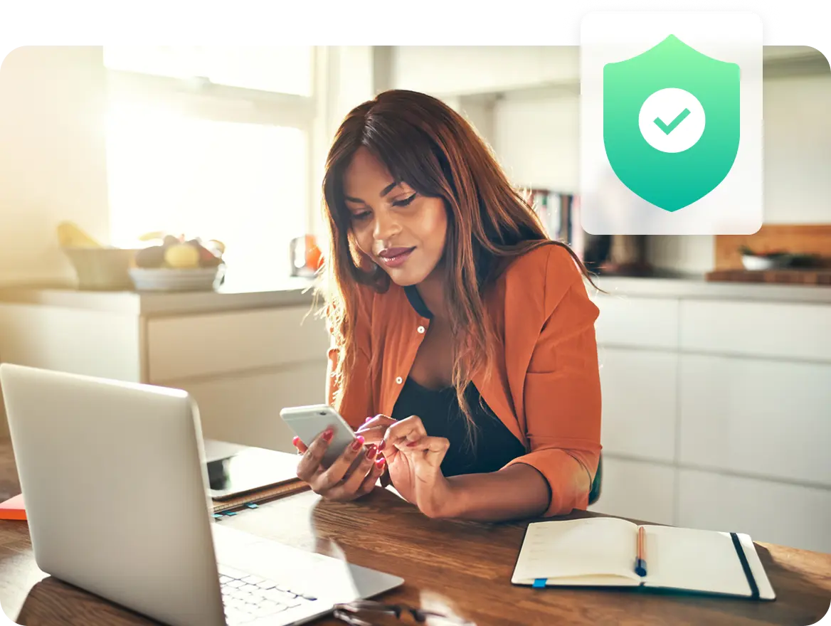 Woman browsing on a safe and secure website.