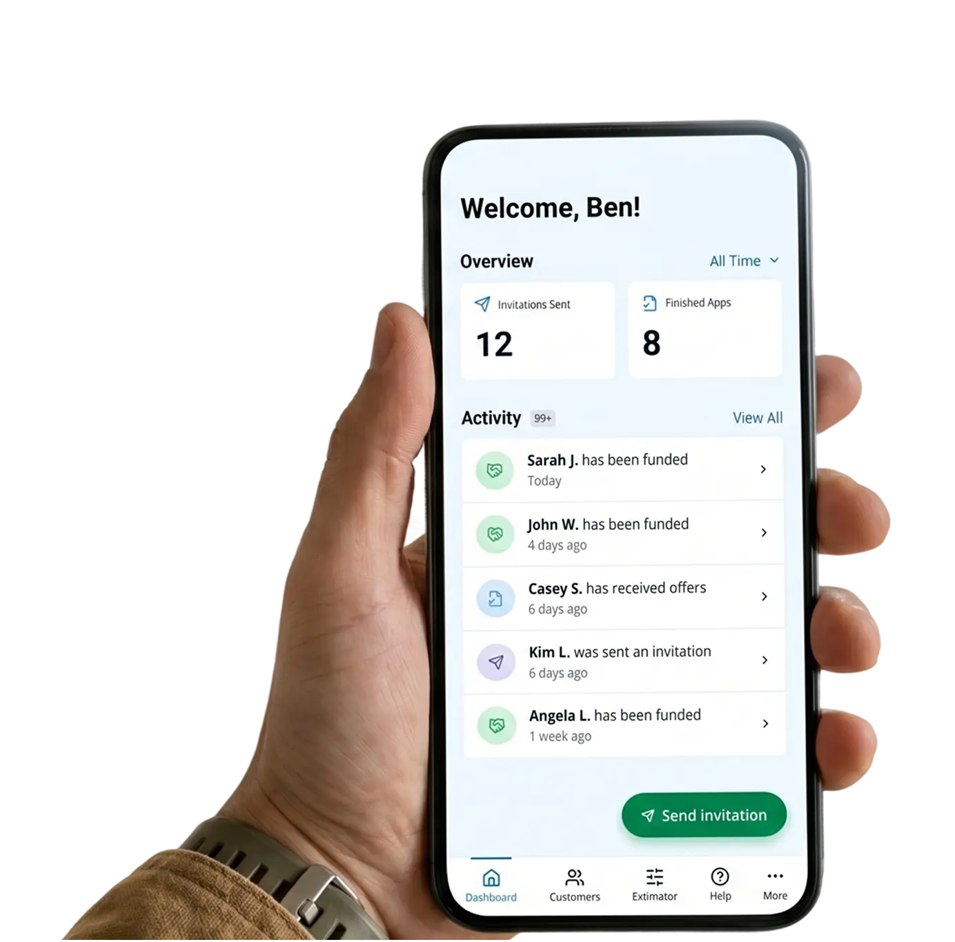 Contractor holding the Acorn Finance app